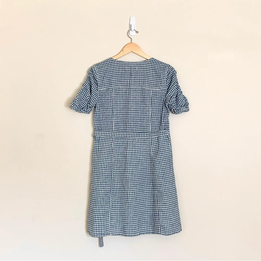 Madewell | Gingham Shirred-Sleeve Wrap Dress - Picture 3 of 8